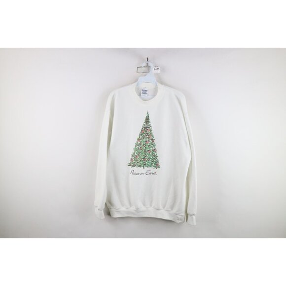 Vtg Y2K 2001 Womens Medium September 11 Peace On Earth Christmas Tree Sweatshirt - Picture 1 of 14